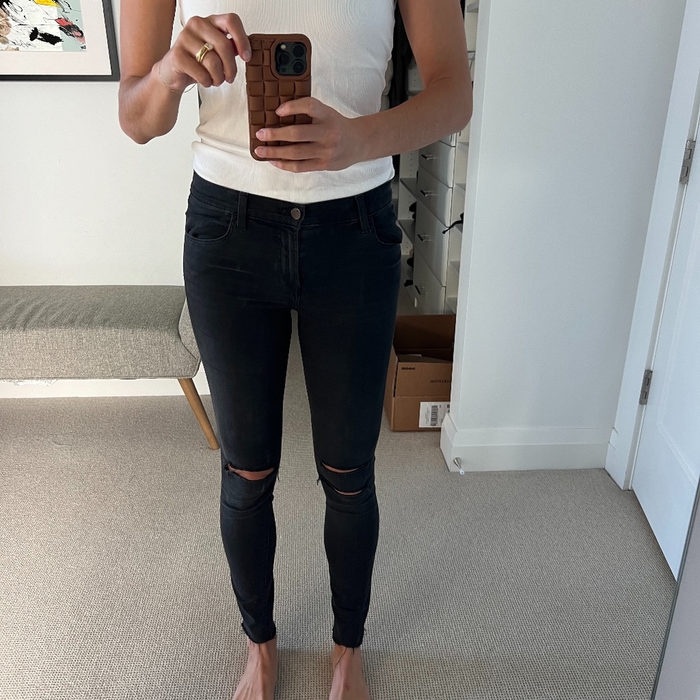 J Brand Black Denim Skinny Jean with rips